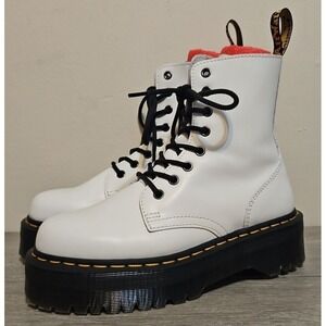 Dr. Doc Marten's Jadon White Leather Platform 8 Eye Moto Boots Women's size 8